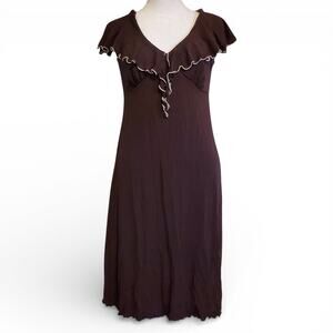 Vintage Y2K Brown Lettuce Hem Knee Length Dress Grunge Messy Girl Vibes